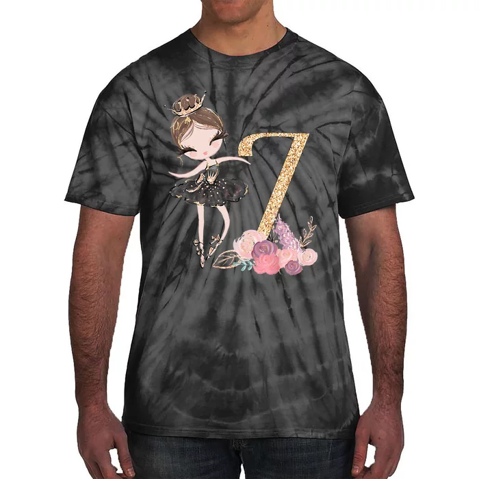 7th Birthday Ballerina Dance School Ballet Tie-Dye T-Shirt