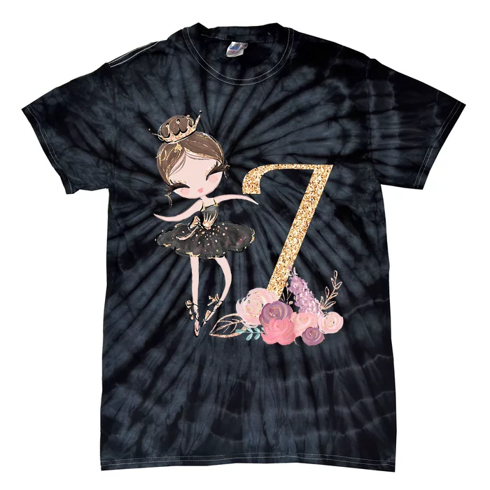 7th Birthday Ballerina Dance School Ballet Tie-Dye T-Shirt