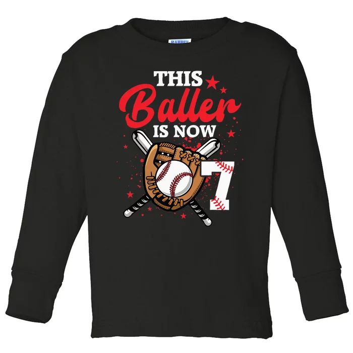 7th Birthday Baseball 7 Year Old Baseball Player Toddler Long Sleeve Shirt