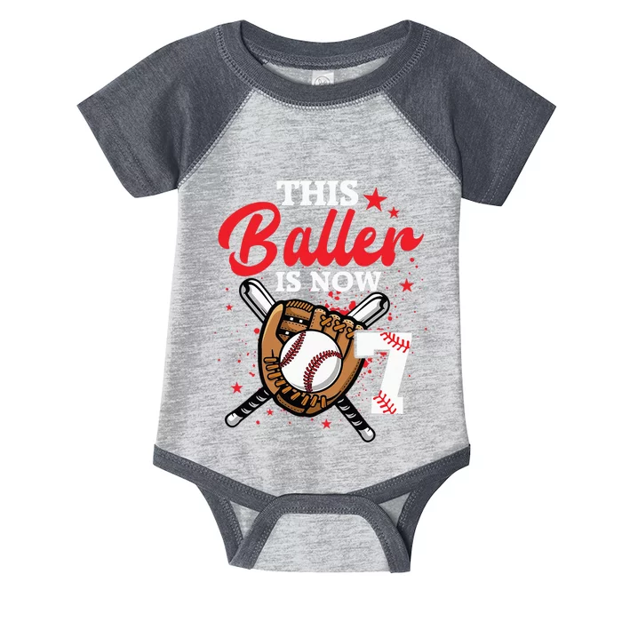 7th Birthday Baseball 7 Year Old Baseball Player Infant Baby Jersey Bodysuit