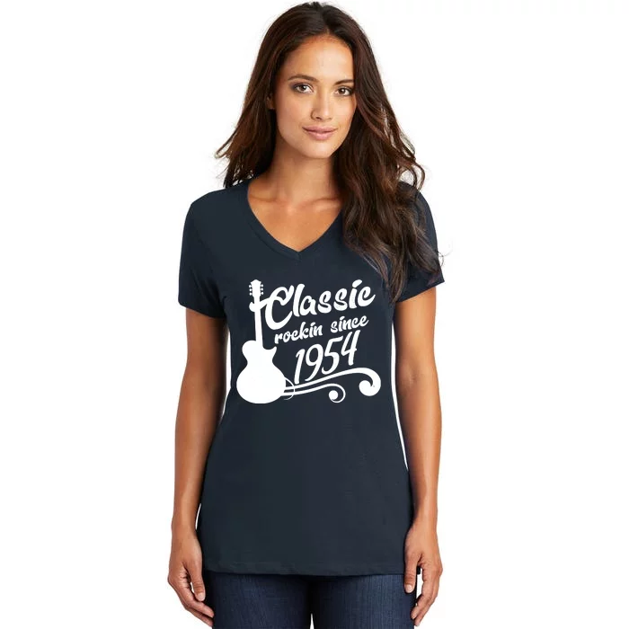 70th Birthday Classic Rockin Since 1954 Women's V-Neck T-Shirt