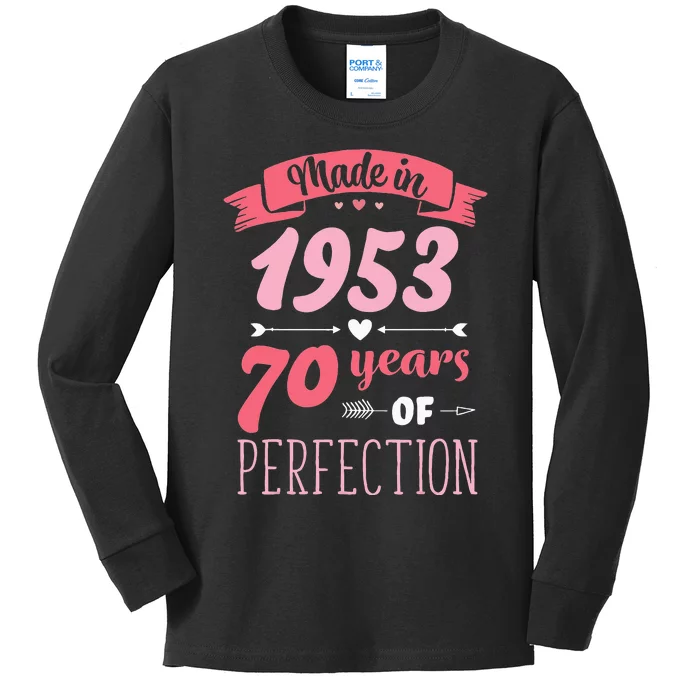 70 Birthday Decorations Women Female 70th BDay 1953 Birthday Kids Long Sleeve Shirt