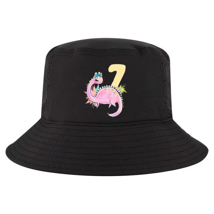 7th Birthday Dinosaur Pink Dino Party Outfit Seven Cool Comfort Performance Bucket Hat