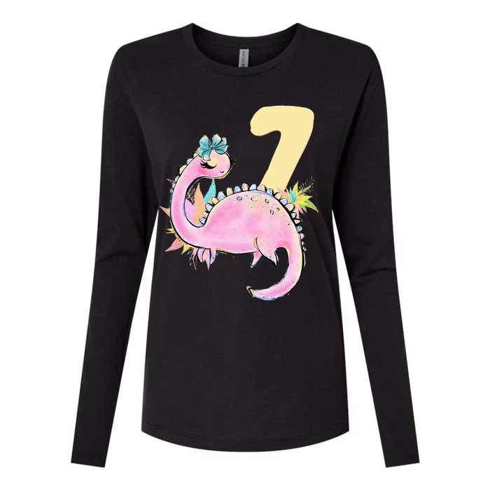 7th Birthday Dinosaur Pink Dino Party Outfit Seven Womens Cotton Relaxed Long Sleeve T-Shirt