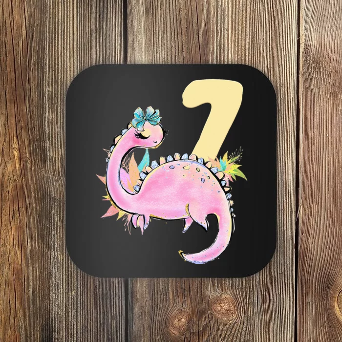 7th Birthday Dinosaur Pink Dino Party Outfit Seven Coaster