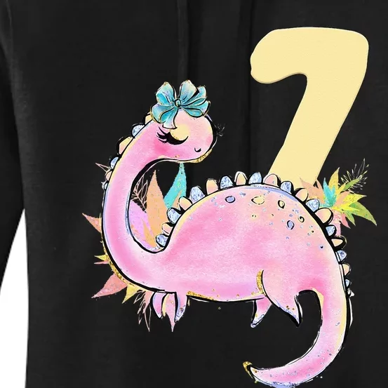 7th Birthday Dinosaur Pink Dino Party Outfit Seven Women's Pullover Hoodie