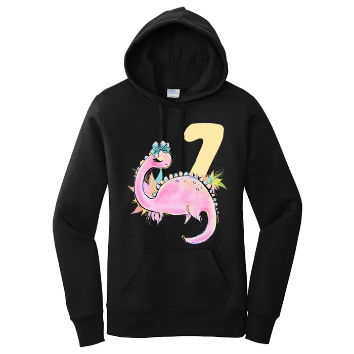 7th Birthday Dinosaur Pink Dino Party Outfit Seven Women's Pullover Hoodie