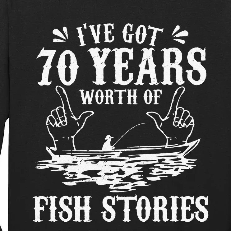 70th Birthday Fisherman Funny Bass Fishing Gift Idea Tall Long Sleeve T-Shirt