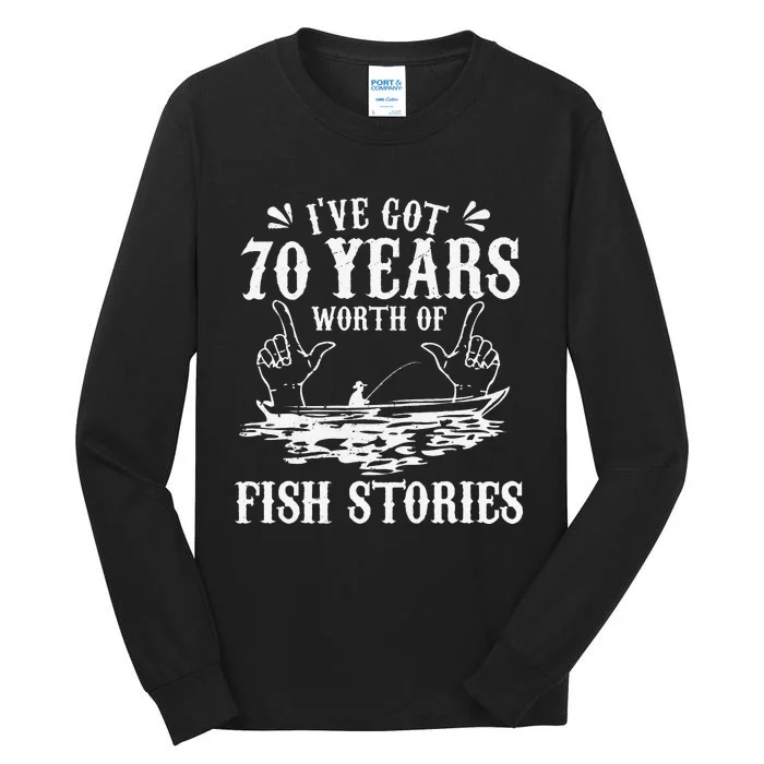 70th Birthday Fisherman Funny Bass Fishing Gift Idea Tall Long Sleeve T-Shirt