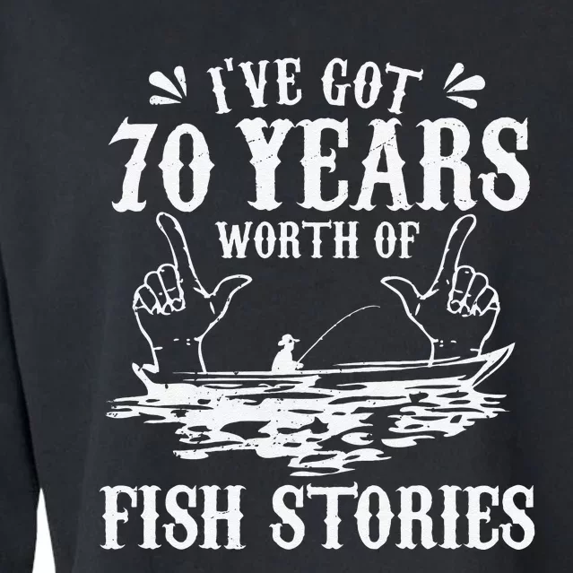 70th Birthday Fisherman Funny Bass Fishing Gift Idea Cropped Pullover Crew