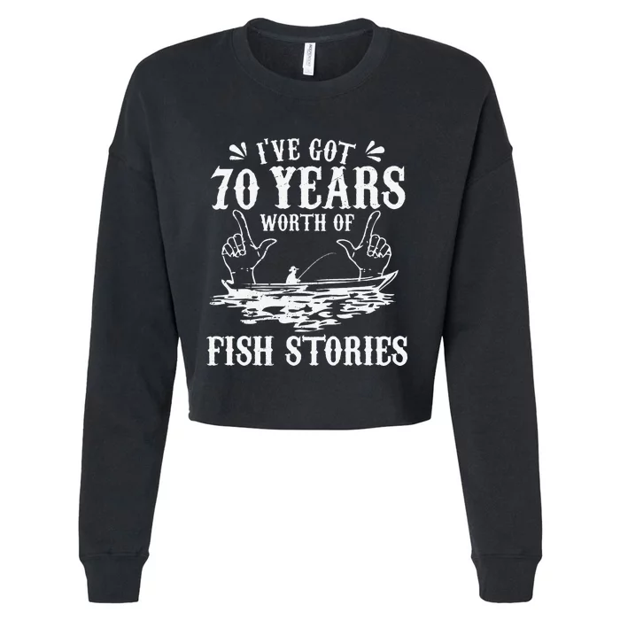 70th Birthday Fisherman Funny Bass Fishing Gift Idea Cropped Pullover Crew