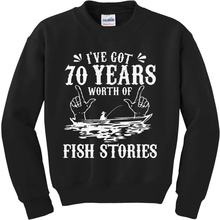 70th Birthday Fisherman Funny Bass Fishing Gift Idea Kids Sweatshirt