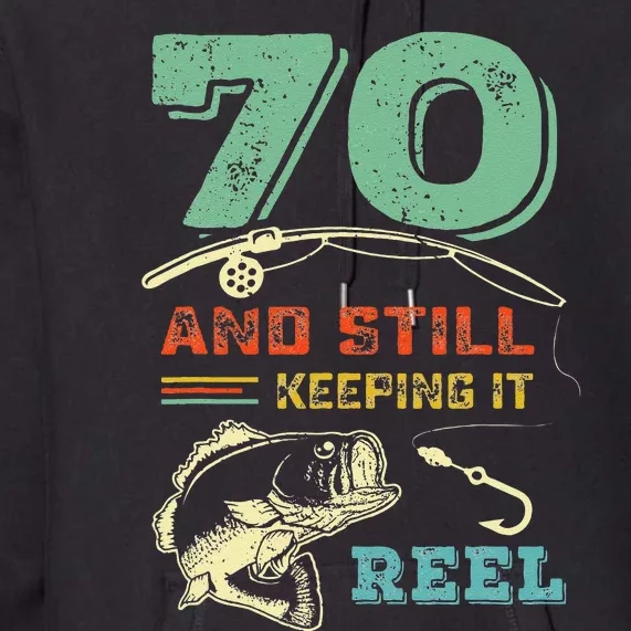 70th Birthday Fishing Design Turning 70 Fisherman Bass Fish Premium Hoodie