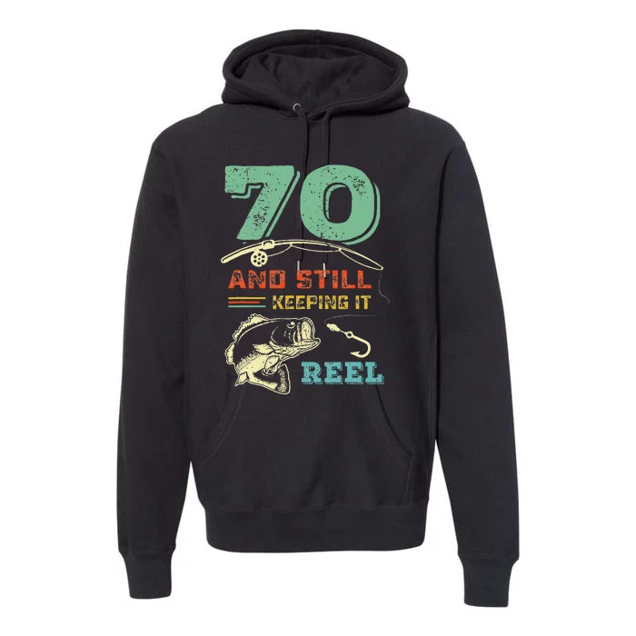 70th Birthday Fishing Design Turning 70 Fisherman Bass Fish Premium Hoodie