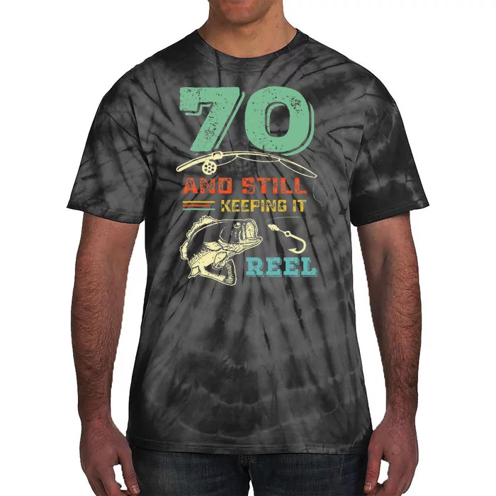 70th Birthday Fishing Design Turning 70 Fisherman Bass Fish Tie-Dye T-Shirt