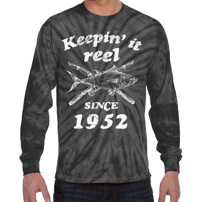 70th Birthday Funny Fishing Gifts 70 Year Old Tie-Dye Long Sleeve Shirt