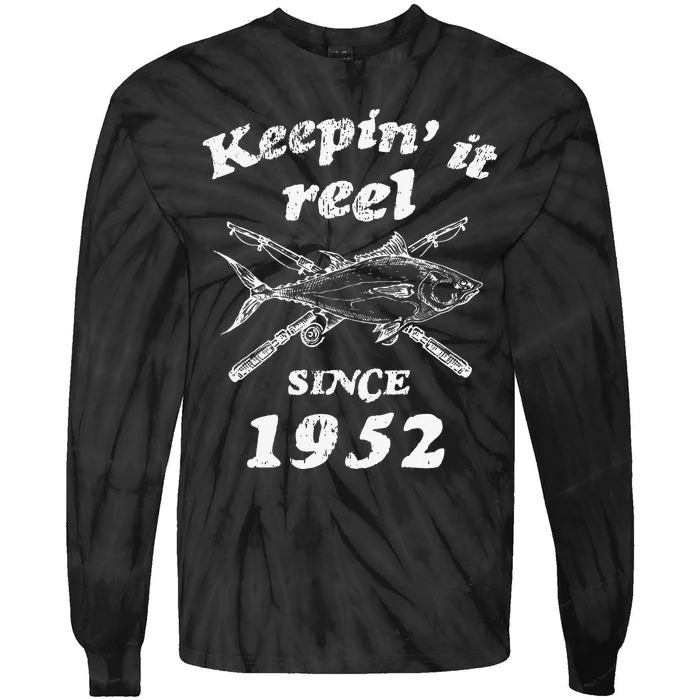 70th Birthday Funny Fishing Gifts 70 Year Old Tie-Dye Long Sleeve Shirt