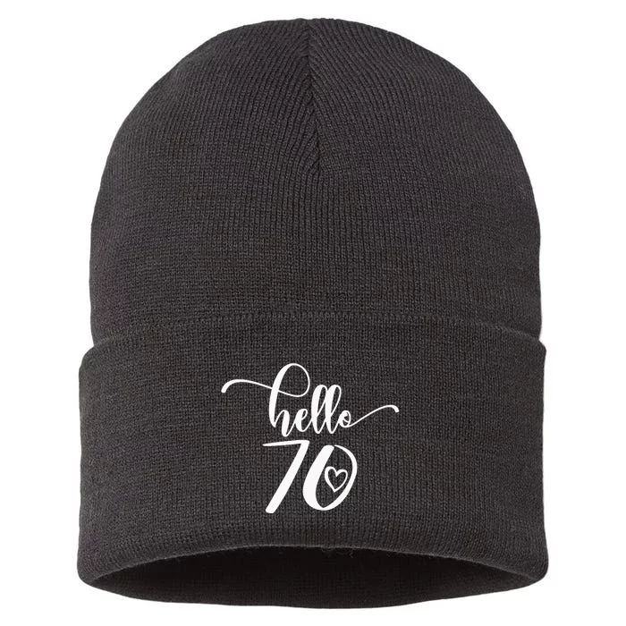 70th Birthday For  Hello 70 Seventy 70 Years Old Cute Sustainable Knit Beanie