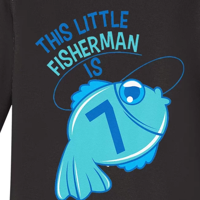 7th Birthday Fishing Fish 7 Year Old Baby Long Sleeve Bodysuit