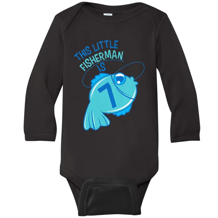 7th Birthday Fishing Fish 7 Year Old Baby Long Sleeve Bodysuit