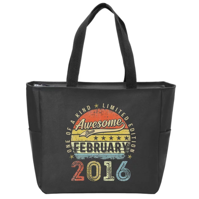 7th Birthday Gift Awesome Since February 2016 7 Year Old Zip Tote Bag