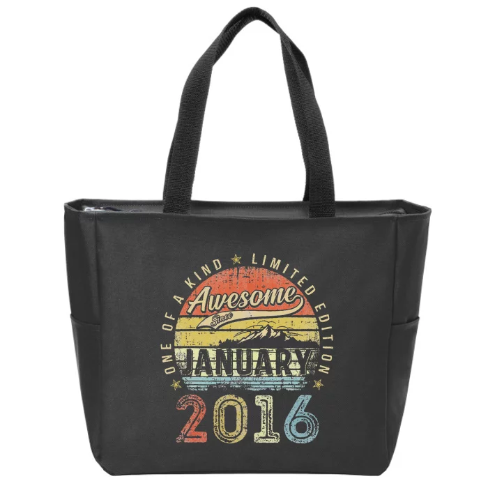 7th Birthday Gift Awesome Since January 2016 7 Year Old Cute Zip Tote Bag