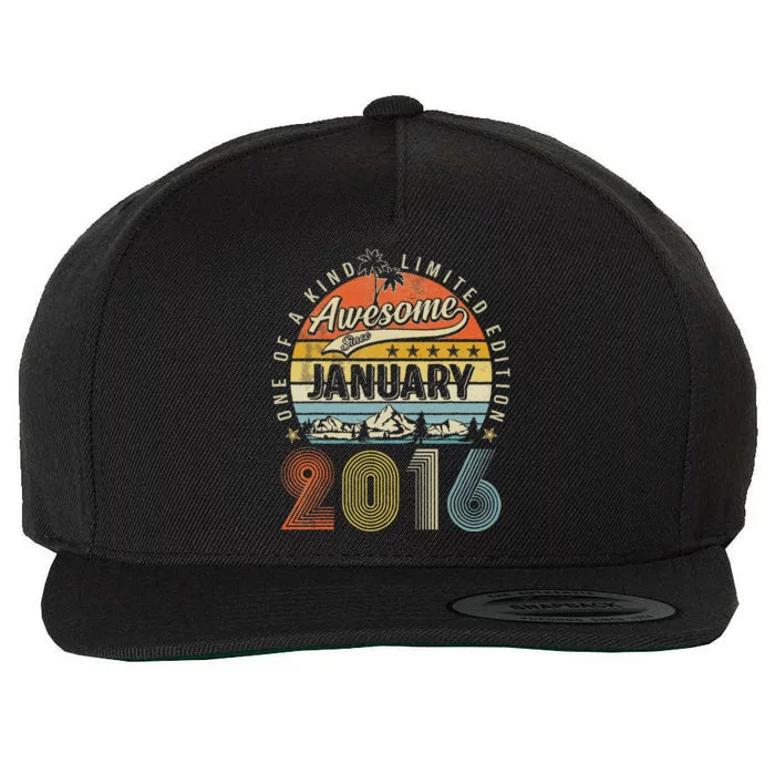 7th Birthday Gift Awesome Since January 2016 7 Year Old Wool Snapback Cap