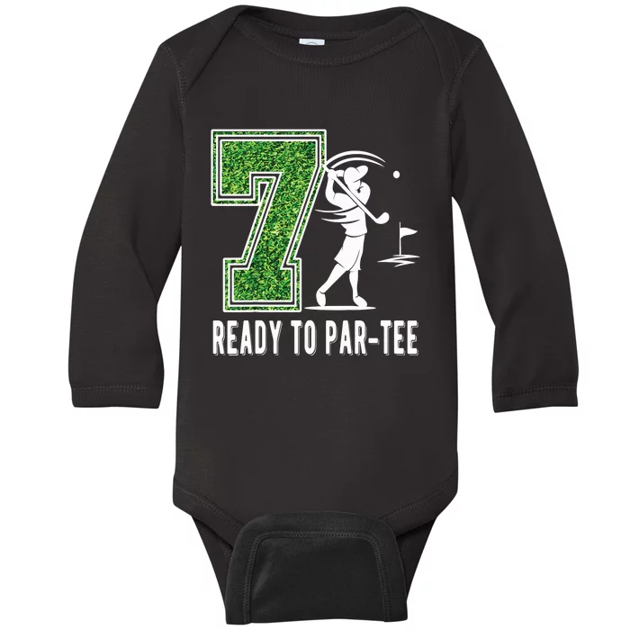 7th Birthday Golfer Seven Year Old Golf Player Baby Long Sleeve Bodysuit