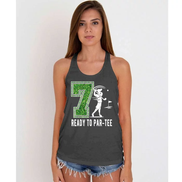 7th Birthday Golfer Seven Year Old Golf Player Women's Knotted Racerback Tank