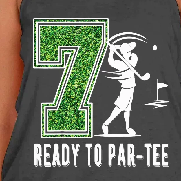 7th Birthday Golfer Seven Year Old Golf Player Women's Knotted Racerback Tank