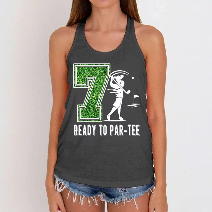 7th Birthday Golfer Seven Year Old Golf Player Women's Knotted Racerback Tank