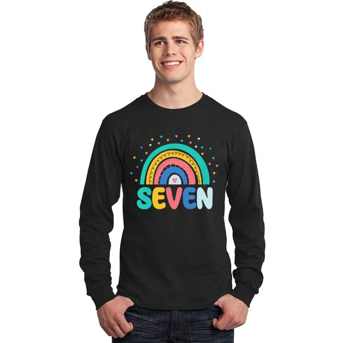 7th Birthday Gift Rainbow Fan 7 Years Olds 7 Bday Love Tall Long Sleeve T-Shirt