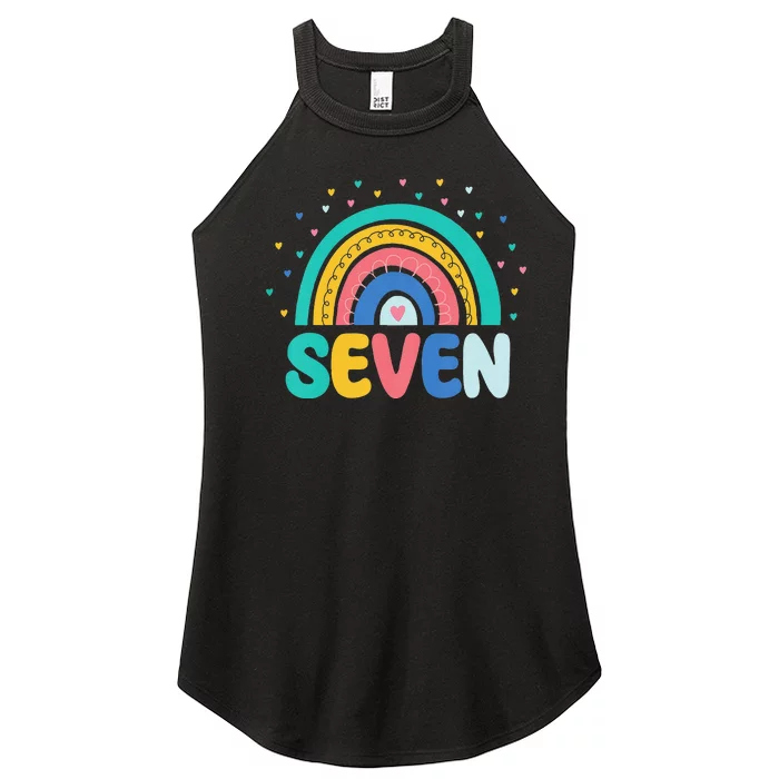 7th Birthday Gift Rainbow Fan 7 Years Olds 7 Bday Love Women’s Perfect Tri Rocker Tank