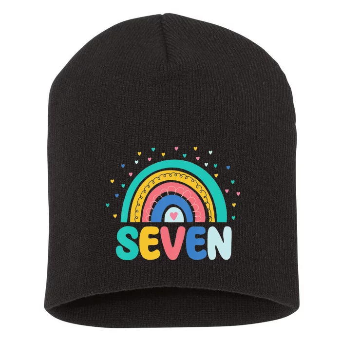 7th Birthday Gift Rainbow Fan 7 Years Olds 7 Bday Love Short Acrylic Beanie