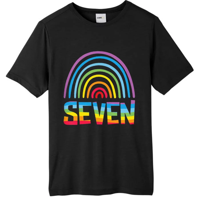 7th Birthday Gift Rainbow Fan 7 Years Olds 7 Bday ChromaSoft Performance T-Shirt