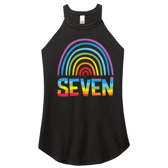 7th Birthday Gift Rainbow Fan 7 Years Olds 7 Bday Women’s Perfect Tri Rocker Tank