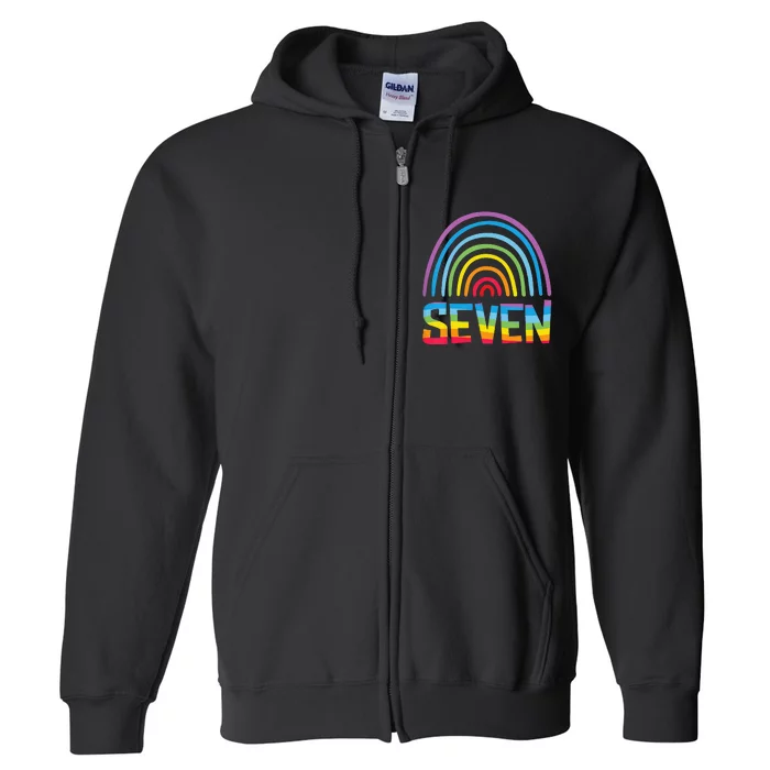 7th Birthday Gift Rainbow Fan 7 Years Olds 7 Bday Full Zip Hoodie