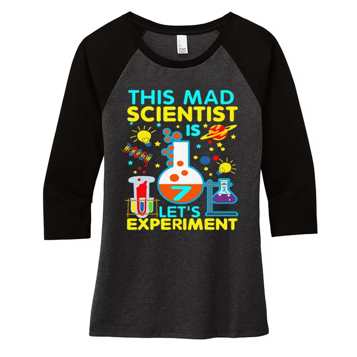 7th Birthday Gift This Mad Scientist Is 7 Let's Experiment Women's Tri-Blend 3/4-Sleeve Raglan Shirt