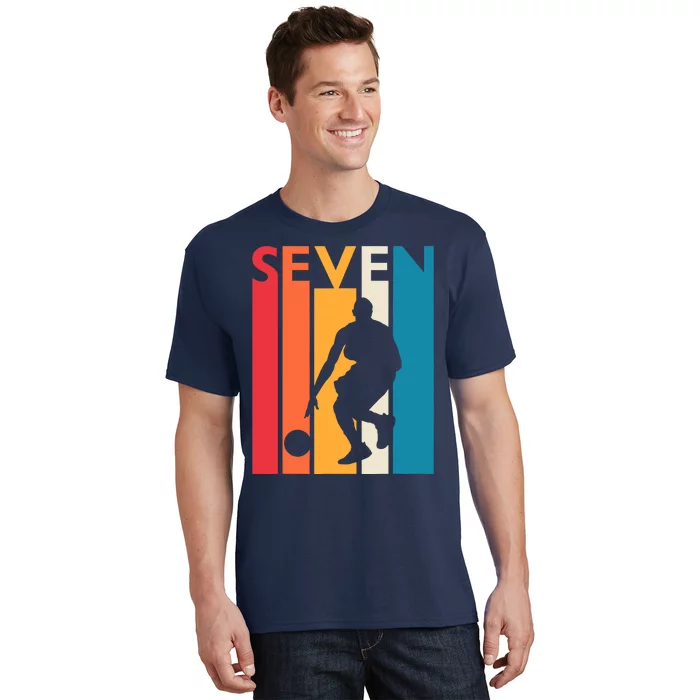 7th Birthday Gift Seven Vintage Basketball 7 Year Old T-Shirt