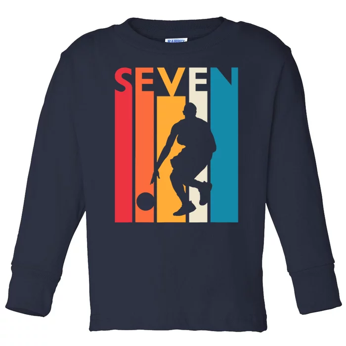 7th Birthday Gift Seven Vintage Basketball 7 Year Old Toddler Long Sleeve Shirt