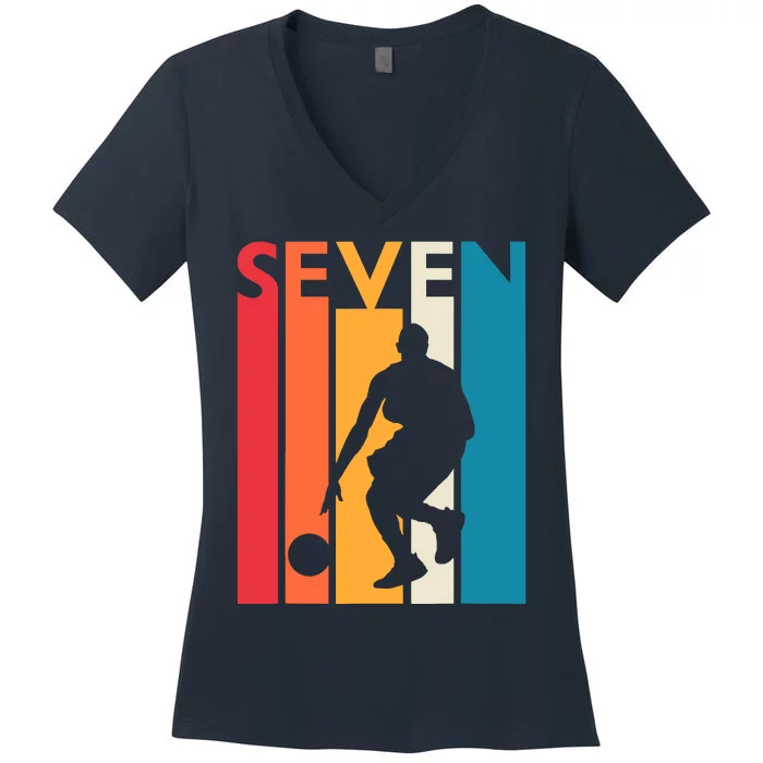 7th Birthday Gift Seven Vintage Basketball 7 Year Old Women's V-Neck T-Shirt