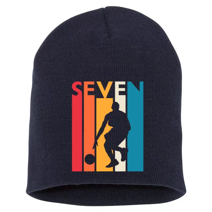 7th Birthday Gift Seven Vintage Basketball 7 Year Old Short Acrylic Beanie