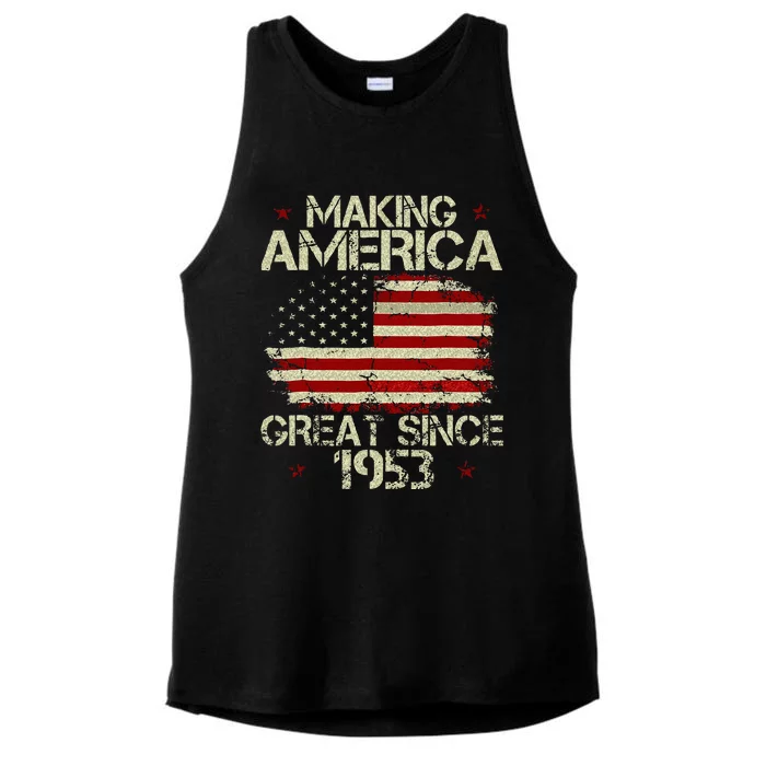 70th Birthday Gift Making America Great Since 1953 Ladies Tri-Blend Wicking Tank