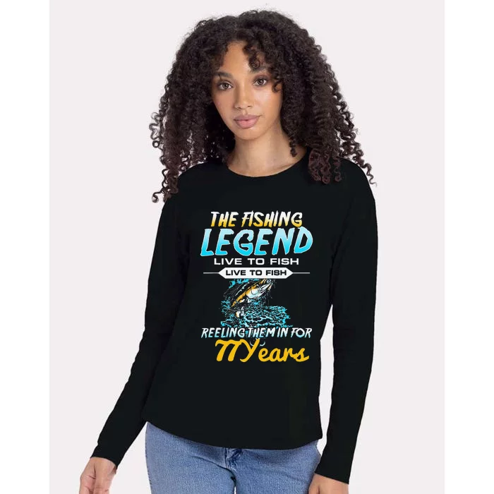 77th Birthday Gift The Fishing Legend 77 Years Fisherman Womens Cotton Relaxed Long Sleeve T-Shirt