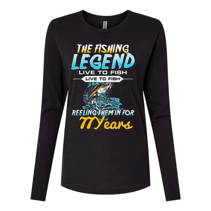 77th Birthday Gift The Fishing Legend 77 Years Fisherman Womens Cotton Relaxed Long Sleeve T-Shirt