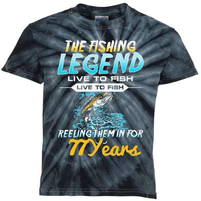 77th Birthday Gift The Fishing Legend 77 Years Fisherman Kids Tie-Dye T-Shirt