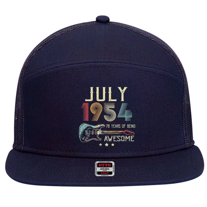 70th Birthday Guitar Lover Vintage July 1954 70 Year Old 7 Panel Mesh Trucker Snapback Hat