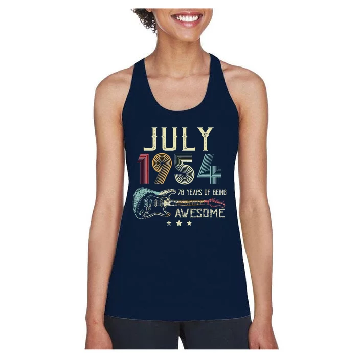 70th Birthday Guitar Lover Vintage July 1954 70 Year Old Women's Racerback Tank