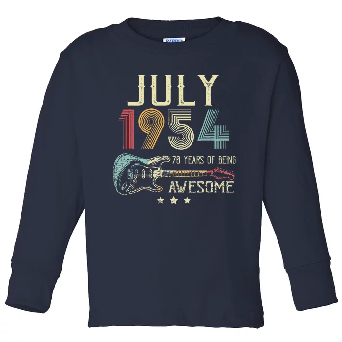 70th Birthday Guitar Lover Vintage July 1954 70 Year Old Toddler Long Sleeve Shirt