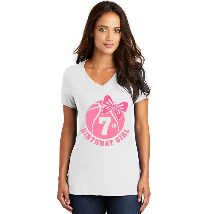 7th Birthday Girl Gift For Basketball Birthday Women's V-Neck T-Shirt